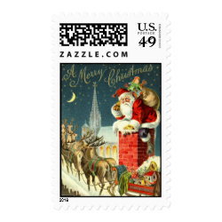 MEDIUM-Antique Christmas Santa Postage Stamp