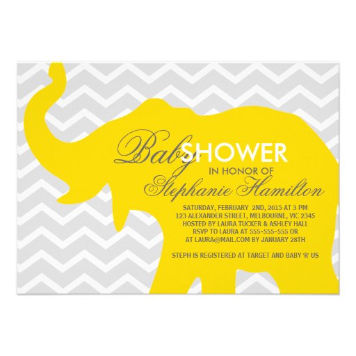 Medium gold big elephant baby shower custom invite