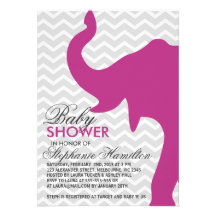 Medium red violet big elephant baby shower personalized announcement