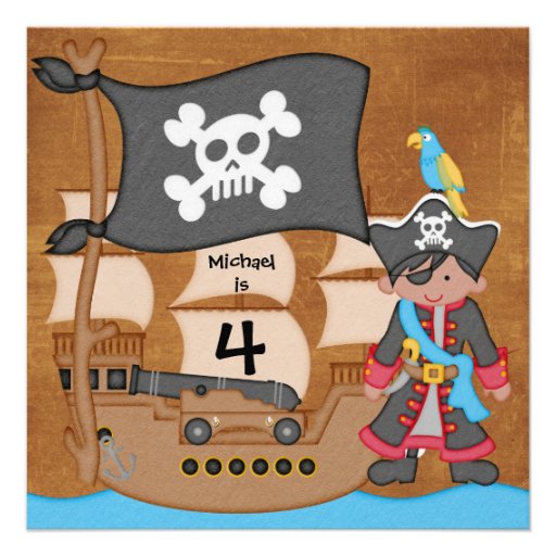 Medium Skin Boy Pirate Ship Birthday Invitations