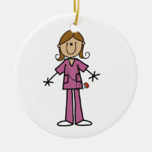 Medium Skin Stick Figure Female Nurse Christmas Tree Ornament
