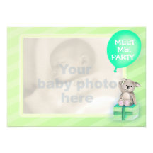 Meet me new baby koala party invite mint green