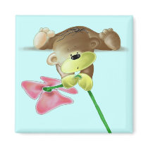 Megg: A cute teddy bear with a flower - magnet