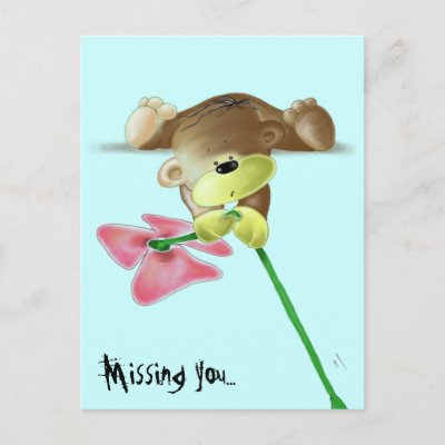 cute missing you pictures. Megg: A cute teddy bear with a flower, missing you Postcard by meggdesign