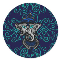 Mehndi Ganesha (Blue) Round Stickers