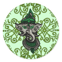 Mehndi Ganesha (Green) Round Stickers