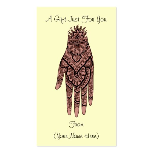 Mehndi Hand Design Personalized Gift Card Tag Business Card (front side)
