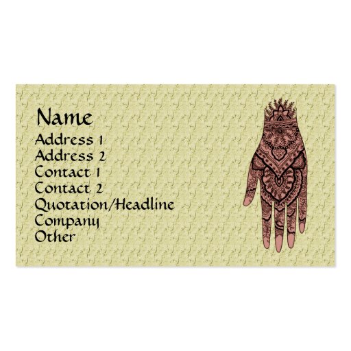 Mehndi Hand Tattoo Art Design Business Card (front side)