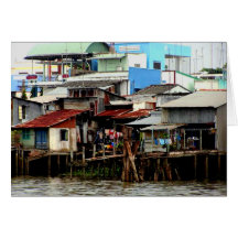 Mekong River Houses Greeting Cards