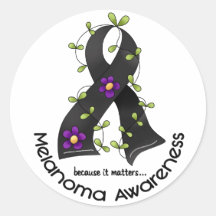 Melanoma FLOWER RIBBON 1 Round Stickers