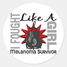 Melanoma Fought Like A Girl 8 Round Sticker