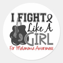 Melanoma I Fight Like A Girl 15.5 Round Sticker