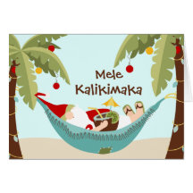 Mele Kalikimaka Tropical Santa Cards