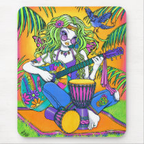 melody, rainbow, fairy, hippie, musical, music, guitar, drums, faery, faerie, fantasy, birds, song, mykajelina, Mouse pad with custom graphic design