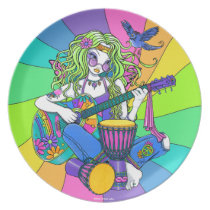 "Melody" Rainbow Guitar Hippie Fairy Art Plate plates