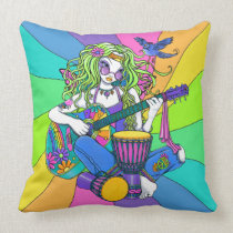 Melody Rainbow Guitar Hippie Fairy Throw Pillow pillows