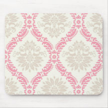 melon pink cream taupe damask pattern mousepad