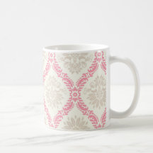 melon pink cream taupe damask pattern mugs