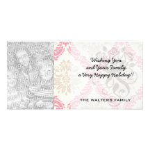 melon pink cream taupe damask pattern photo greeting card