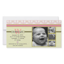 melon tangerine bandana pattern baby announcement customized photo card