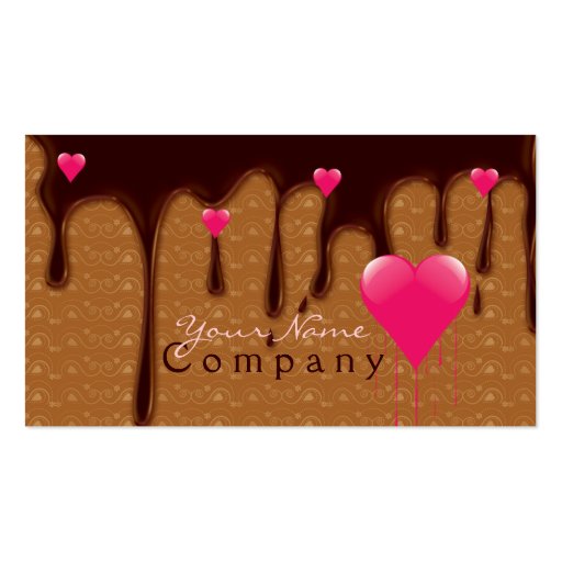 melted chocolate with pink hearts business card