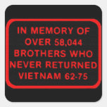 Memoria - hermanos que nunca volvieron Vietnam 62- Calcomanía Cuadradas