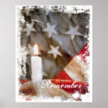 Memorial Candle with Flag Remember Poster