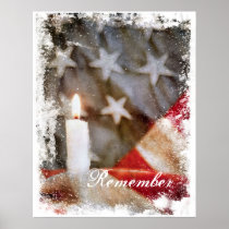 Memorial Candle with Flag Remember Poster