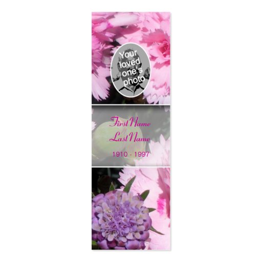 Memorial Card Floral Photo Pink Carnation Bookmark Business Card Templates (front side)