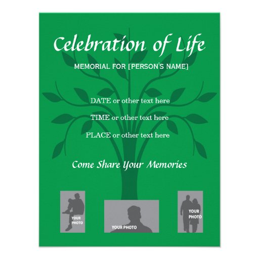 Memorial Celebration of Life - Tree design Announcements