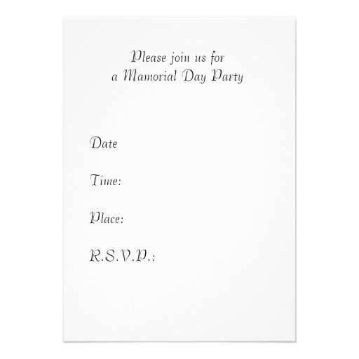 Memorial Day Card Party Invitation With Flowers In