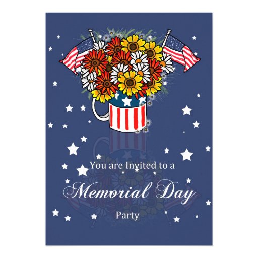 Memorial Day Card Party Invitation With Flowers In