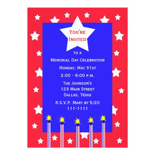 Memorial Day Party Fireworks and Stars Invitation