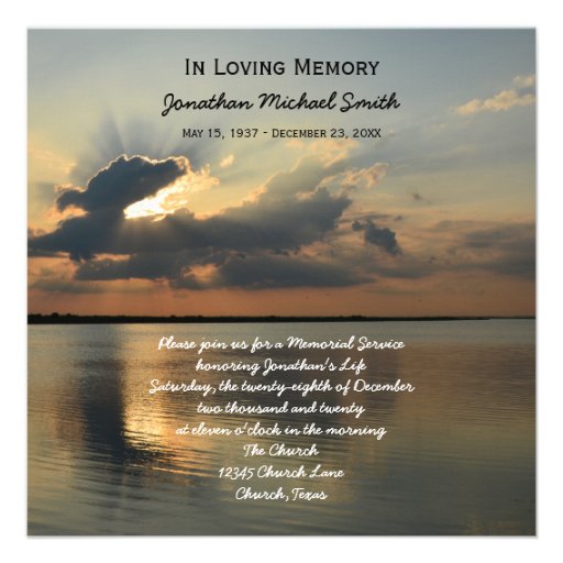 Memorial Service Announcement Invitation -- Sunset