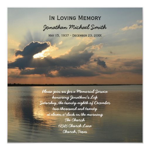 Memorial Service Announcement Invitation -- Sunset | Zazzle