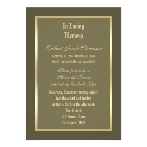 Memorial Service Gold Cross Invitation