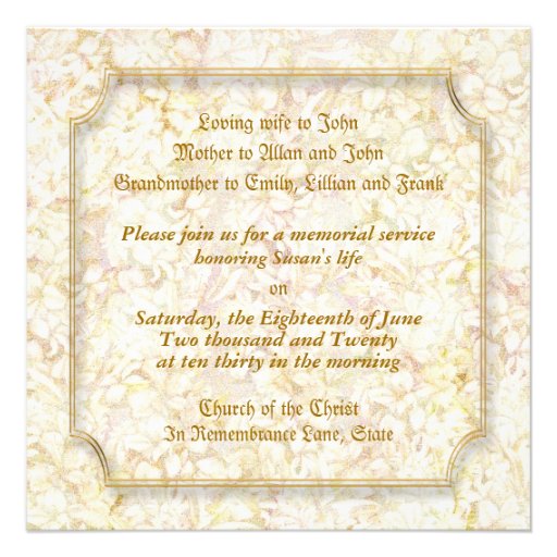 Memorial service invitation announcement memory