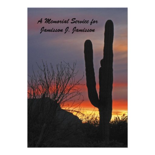 Memorial Service Invitation, cactus at Sunset