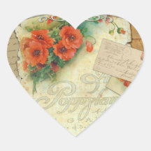 Memorias de las amapolas y escritura francesa pegatina de corazon