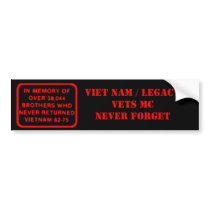 Memory Patch - Viet Nam/Legacy Vets Never Forget Bumper Stickers