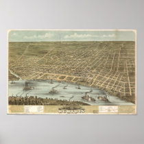 Memphis Tennessee 1870 Antique Panoramic Map Poster