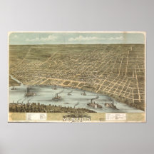 Memphis Tennessee 1870 Antique Panoramic Map Poster