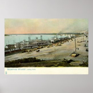 Memphis Tennessee, Boats at a Wharf 1906 Vintage print