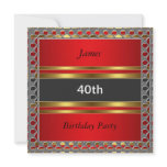 Men 40th Birthday Party Red Invitation