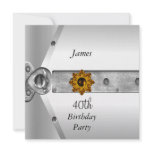 Men 40th Birthday Party Silver  Invitation