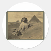 Men and Camels on the Paw of the Sphinx, Pyramids Round Sticker
