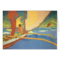 Men in an Outrigger Canoe Headed for Shore Greeting Cards