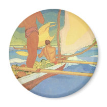 'Men in an Outrigger Canoe Headed for Shore' magnets