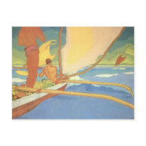 'Men in an Outrigger Canoe Headed for Shore' Postcards