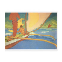 Men in an Outrigger Canoe Headed for Shore Postcards